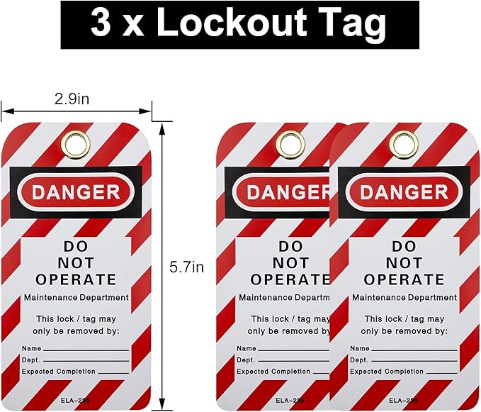 Lockout Tagout Kit - Clamp-On Circuit Breaker, Group Hasps, Tag, Universal Multi-Pole Breaker With Pocket Bag (Black Kit)