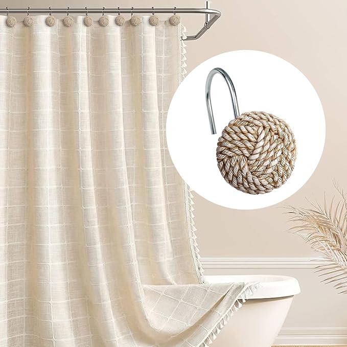Sunlit Boho Knots Shower Curtain Hooks, Home Decorative Shower Curtain Rings - Image 5