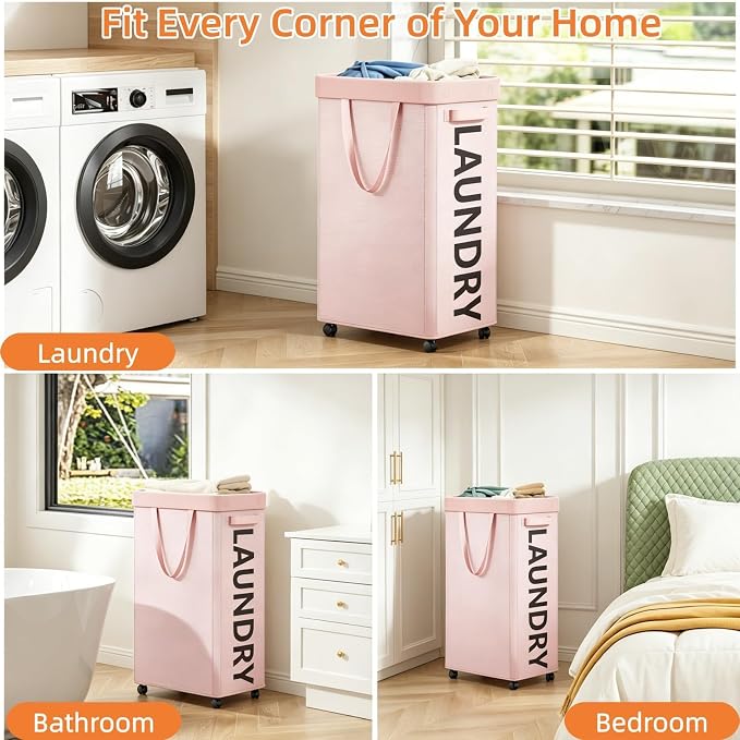Optish 90L Laundry Basket with Wheels, Rolling Hamper with Removable Bag - Image 7