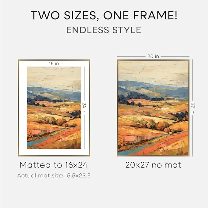 Homeforia 20x27 Picture Frame Bronze, High End Metal 20x27 Brass Poster Frames with Mat 16x24 Photo, 20 x 27 Frame Matted to 16 by 24 inch Print, 27by20 Thin Frames, Tempered Glass, Wall Kit, Set of 3