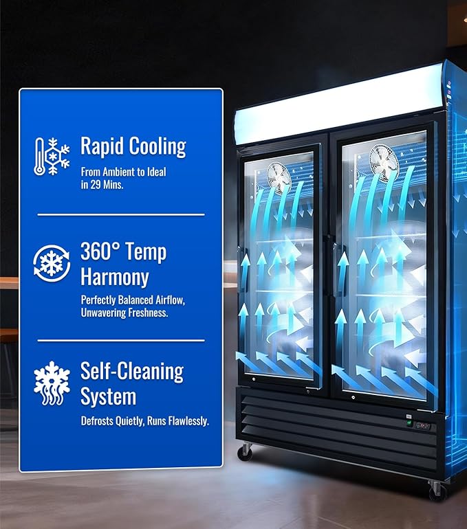 54" Commercial Merchandiser Freezer, 45.4 Cu.ft Commercial Display Freezer with 2 Glass Door, ETL Certified, -8 to -1℉, Auto Defrost, Interior LED Light, Good Choice for Supermarkets, Cafes, Stores