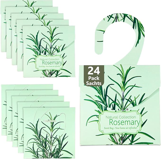 24 Pack Rosemary Sachets for Drawers and Closets, Natural Closet Freshener by Umpeimvon