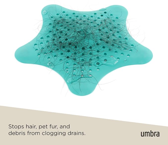 Umbra Starfish Hair Catcher, Suction Cup Drain Cover, Surf Blue - Image 5