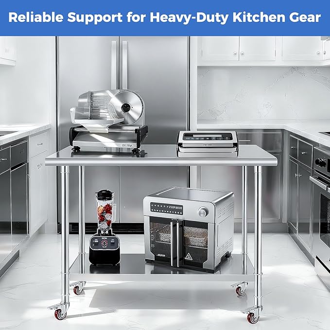 OSTBA Stainless Steel Table for Prep & Work 24x60 Inches with Casters Wheels and Backsplash, NSF Metal Commercial Heavy Duty Table with Adjustable Undershelf for Restaurant Kitchen Home and Hotel