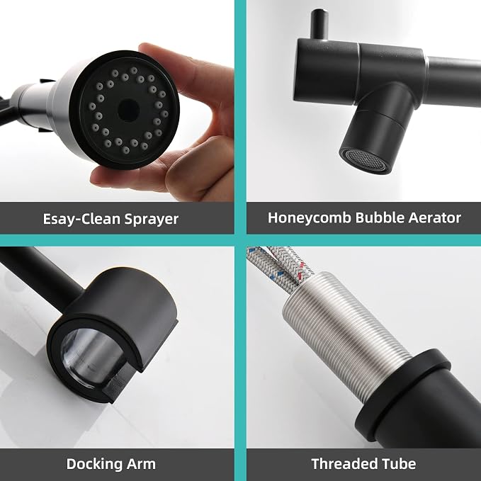 Commercial Faucet with Sprayer, Matte Black Kitchen Faucet Modern Single Handle - Image 6