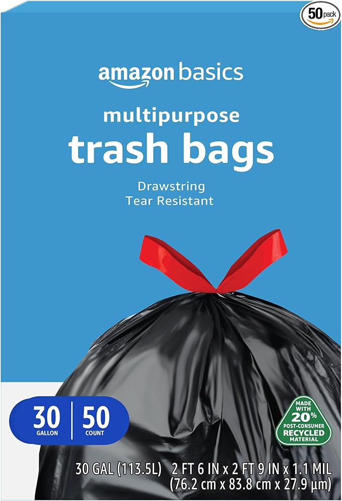 Amazon Basics 30 Gallon Multipurpose Drawstring Trash Bags, 20% Post Consumer by AmazonBasics