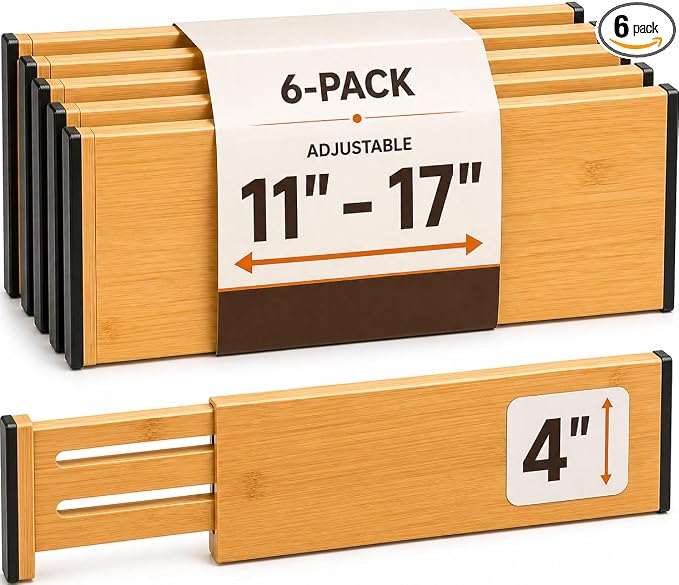 6-Pack Deep Drawer Dividers 4-Inch High Dresser Drawer Organizer, Bamboo | by Bamb%C3%BCsi