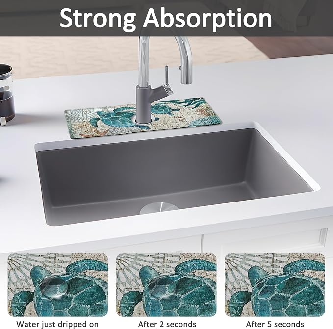 15" X 5.5" Kitchen Sink Splash Guard Faucet Mat Sea Turtles Super Absorbent - Image 3