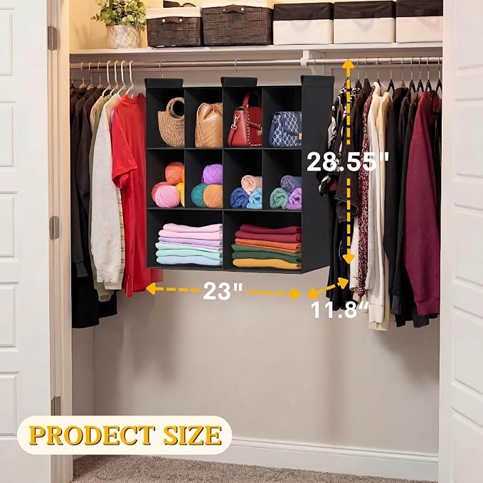 3 Tier Hanging Closet Organizer, 10 Compartments Dual Row Storage, 3 Sturdy - Image 3
