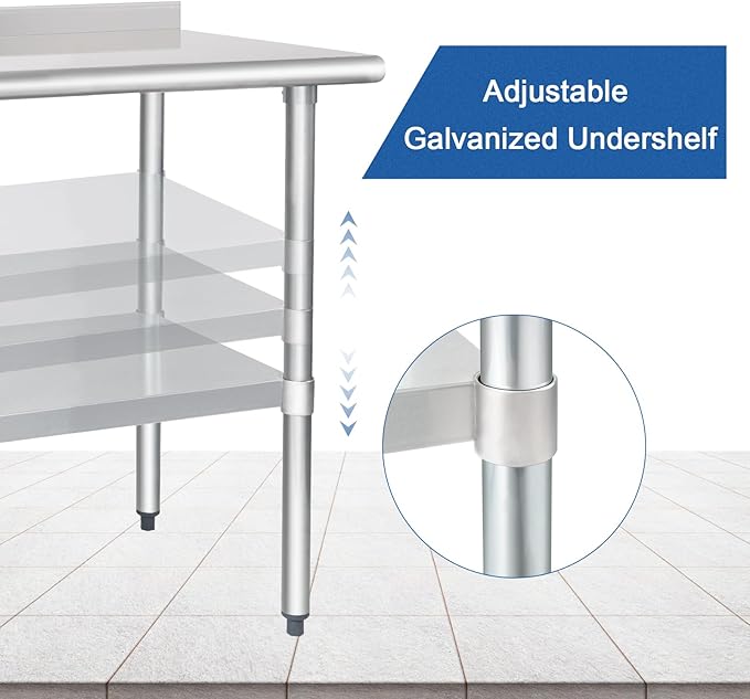 HARDURA Stainless Steel Table Prep Work Table 30 x 36 Inches NSF Heavy Duty Commercial with Undershelf and Backsplash for Food Prep