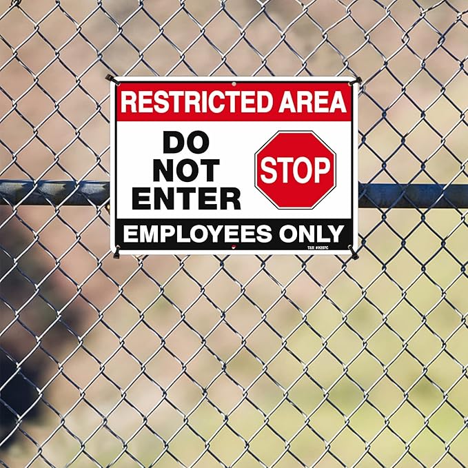 T&R Large Restricted Area Do Not Enter Employees Only Sign - 2 Pack - 14 x 10 Inches Rust Free .040 Aluminum - UV Protected, Waterproof, Weatherproof and Fade Resistant - 6 Pre-drilled Holes