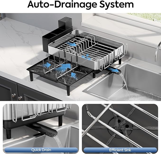 Urackify Expandable Dish Drying Rack, Stainless Steel, Large Capacity | - Image 3