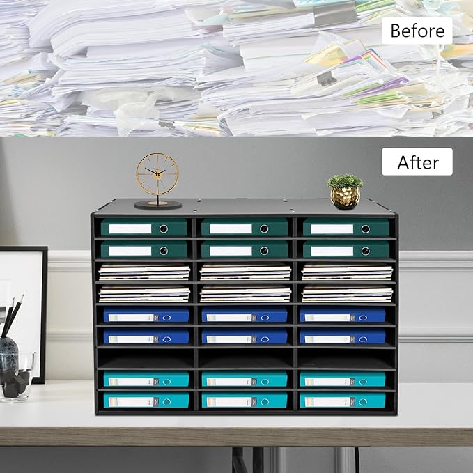 Mail Sorter Organizer, Black Mailbox for Classroom, 27 Compartments Literature Organizer, Desktop File Sorter, Paper Organizer for Home School Office (27 Slots Black)