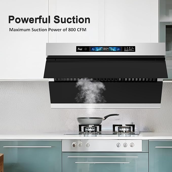 Awoco 36" Under Cabinet Range Hood, Side-Draft Design, 4 Speeds Exhaust Fan with 800 CFM, Voice, Gesture, Touch & Remote Control, 6" Vent, Dimmable LED Light Bars