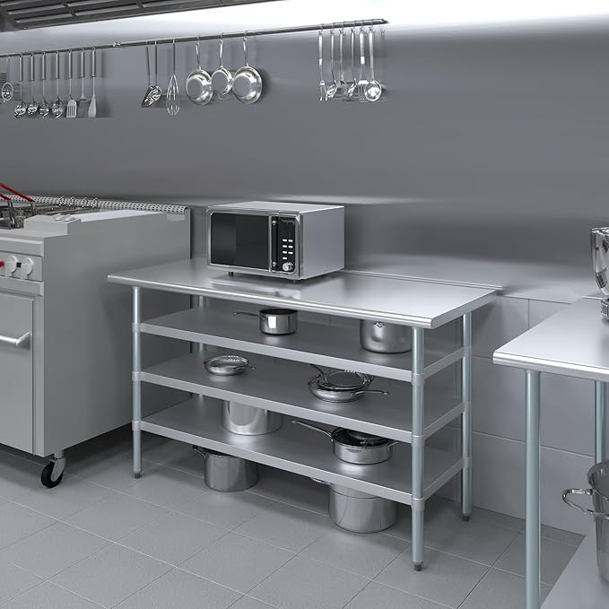 24 in. x 60 in. Stainless Steel Work Table with Three Bottom Shelves | NSF Kitchen Prep Table | Utitly Metal Table