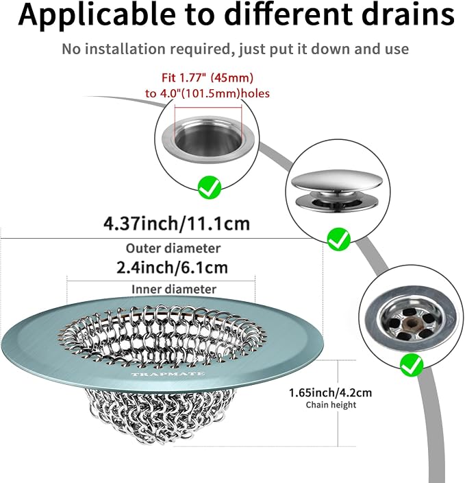 TRAPMATE Reversible Bathtub Drain Hair Catcher, Prevent Clogging Shower Drain - Image 2