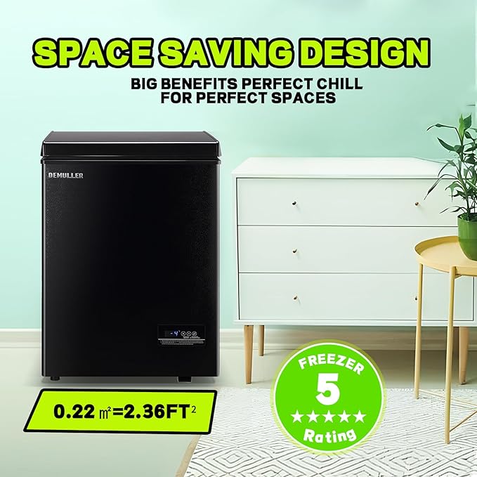 Small Mini Freezer Chest Freezer with 2 Hanging Baskets Electronic Control to 1℉Top Door Open Freezer Energy Saving Quiet Operation Perfect for Dorm, Garage and RVS, Black