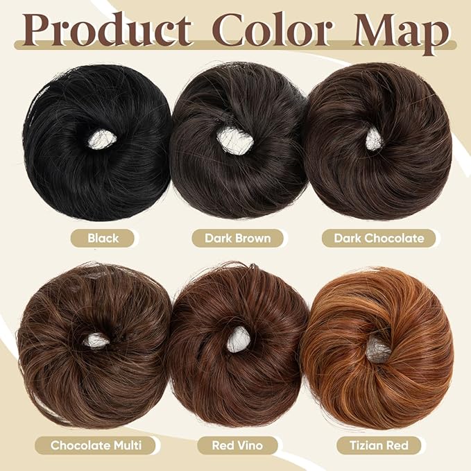 CJL HAIR 2PCs Small Cute Messy Bun Hair Piece for Thin Hair Women Mini Synthetic Curly Bun Scrunchies Updo Hairpieces Tizian Red