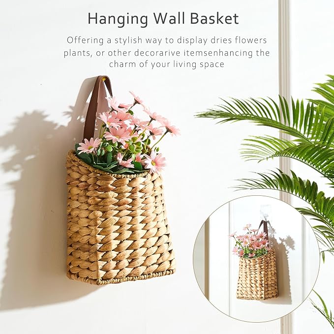Wall Hanging Pocket Basket Portable Water Hyacinth Storage Basket Decorative - Image 3