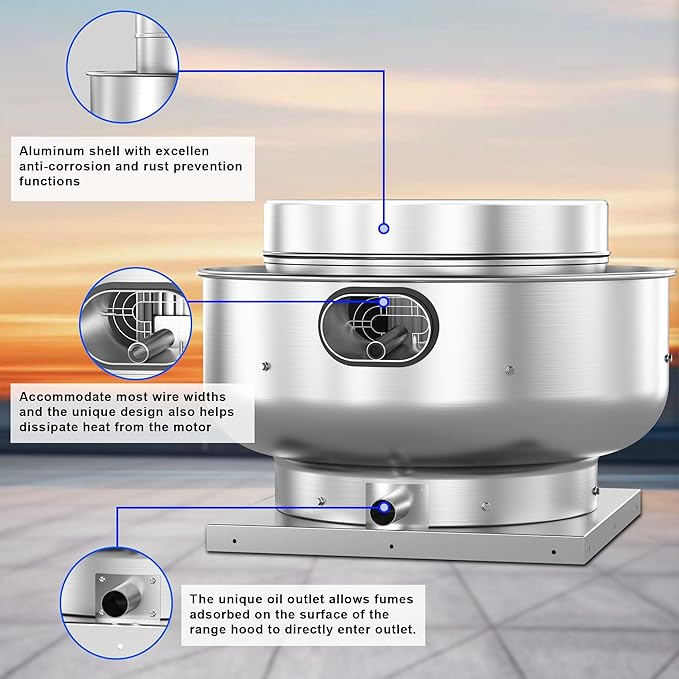 Food Truck Low Profile Exhaust Hood System Includes a 5FT Commercial Kitchen Exhaust Hood and an 0.25HP Restaurant Hood Grease Rated Roof Exhaust Fan