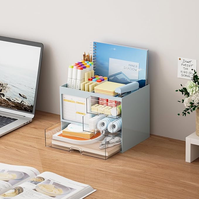 Marbrasse Desk Organizer with 3 Drawer, Desktop Organizer Storage - Image 5