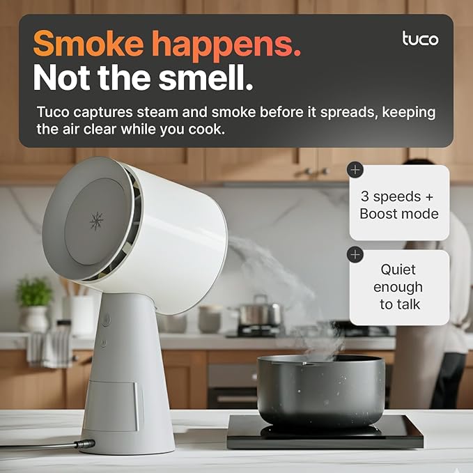 TUCO Portable Range Hood, Countertop Kitchen Exhaust Fan with 3 Speeds, 5-Layer Filter, Powerful Smoke Removal, Low Noise, Oil Cup, Air Purifier for Apartments, Dorms & Indoor BBQ Smokeless – Grey