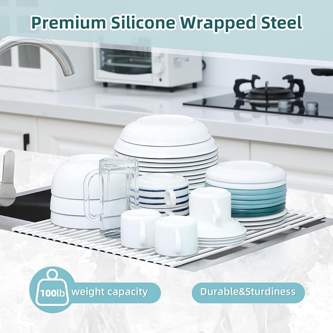 Ohuhu Over Sink Dish Drying Rack, 17.6" W x 15.4" L Roll Up Dish Racks Kitchen - Image 9