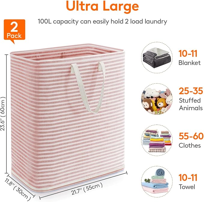 Lifewit 2 Pack Laundry Basket 100L Each, Collapsible Clothes Hamper - Image 4