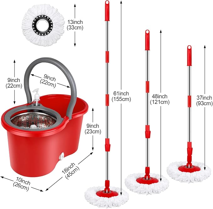 Spin Mop and Bucket with Wringer Set, 3 Microfiber Mop Heads - Image 2