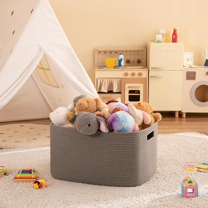 OIAHOMY 96L XXXLarge Woven Rectangle Blanket Basket Living Room Dark Grey - Image 8