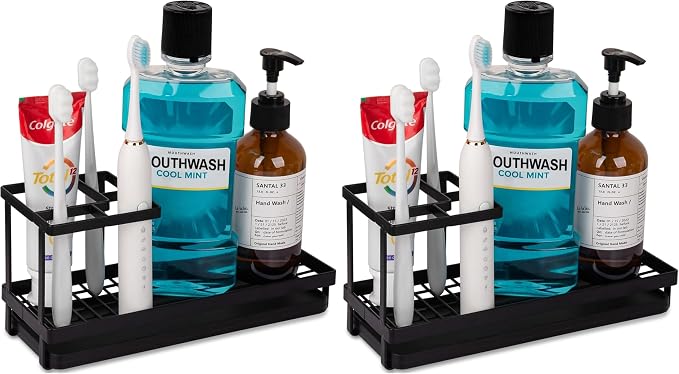 Toothbrush Holders Toothpaste Organizer Bathroom Accessories, Matte Black by Heagoale