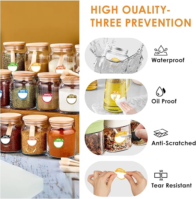 7000 Pcs 1 Inch Risepekt Removable Day Dots Food Labels (Monday-Sunday) 【English Español Français】, Easy to Peel Day of The Week Labels for Restaurant Kitchen Containers, Self Adhesive Date Stickers