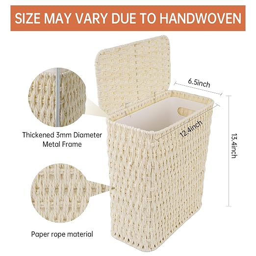 Coeusy 3 Gallon Paper Rope Bathroom Trash Can, Small Wicker Trash Cans - Image 3