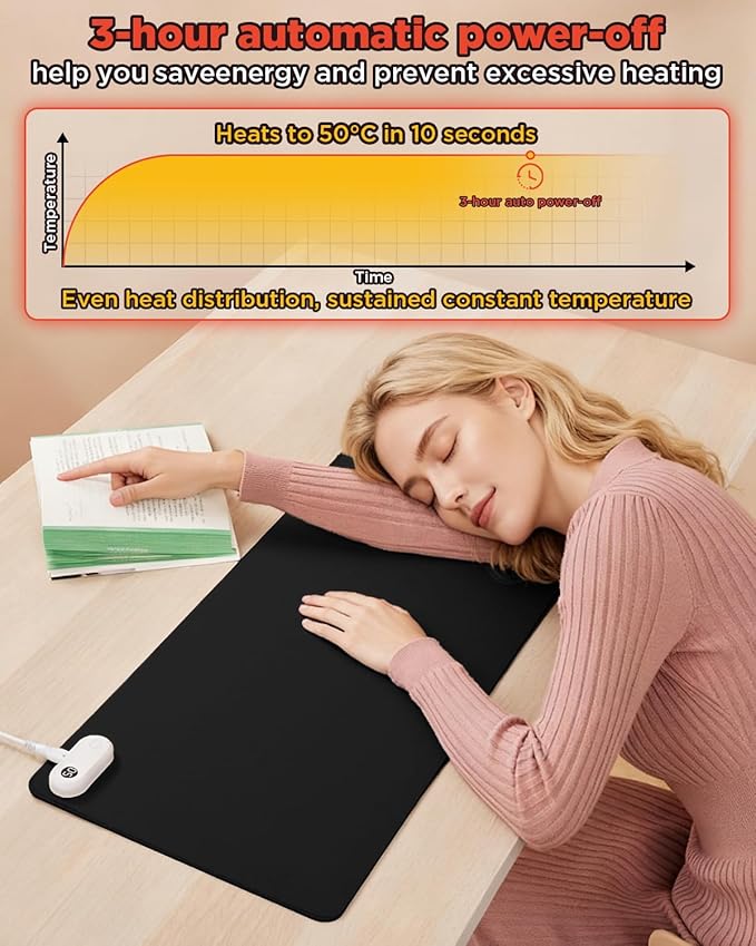 Resen Heated Desk Pad, 31.5x13 Fast Heating Mouse Pad with 5 Temperature Settings, Digital Display, Auto Shut-Off, PVC Leather Surface for Office and Home Use, Energy Efficient & Safe (Black)