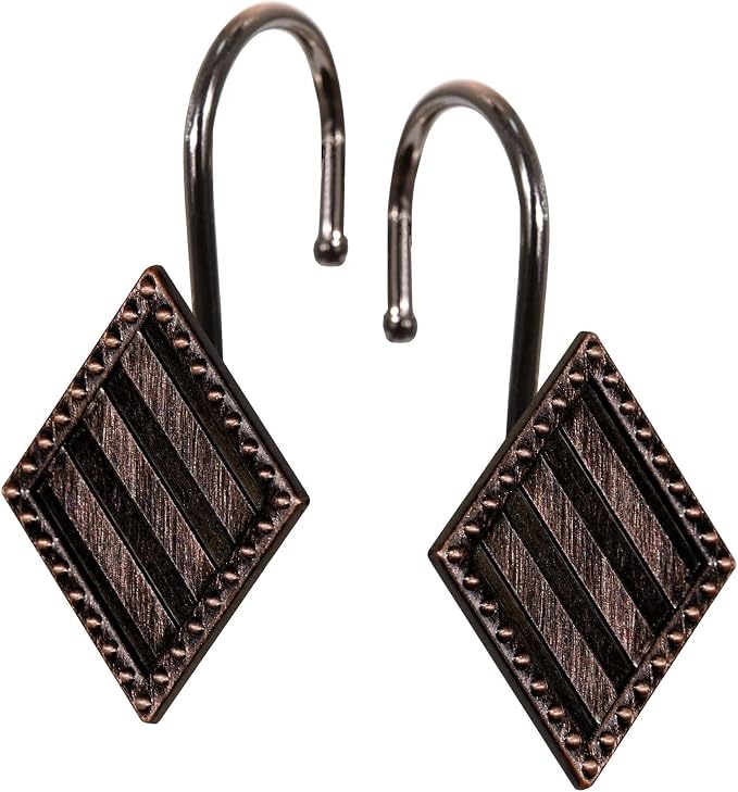 Vintage Bronze Shower Curtain Hooks: 12PCS Geometric Bathroom Curtain Ring | - Image 2