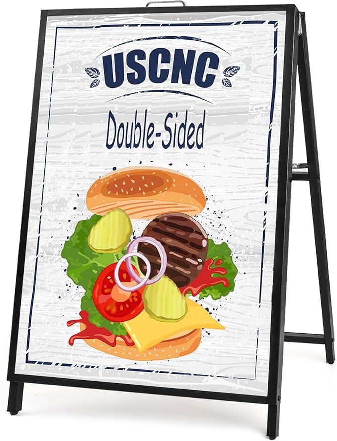 USCNC 24 x 36 Inch A Frame Sign Double-Sided Folding Sandwich Board Heavy Duty Slide-in Sidewalk Signboard for Outdoor Street Advertising Poster(Frame only，No white board)