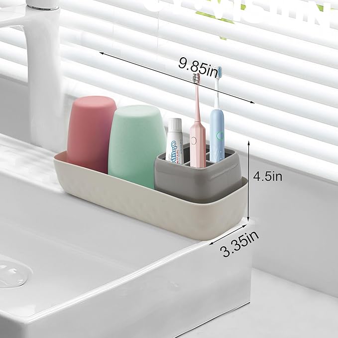 Kids Toothbrush Holder with Cups, Electric Toothbrush & Toothpaste Storage - Image 3
