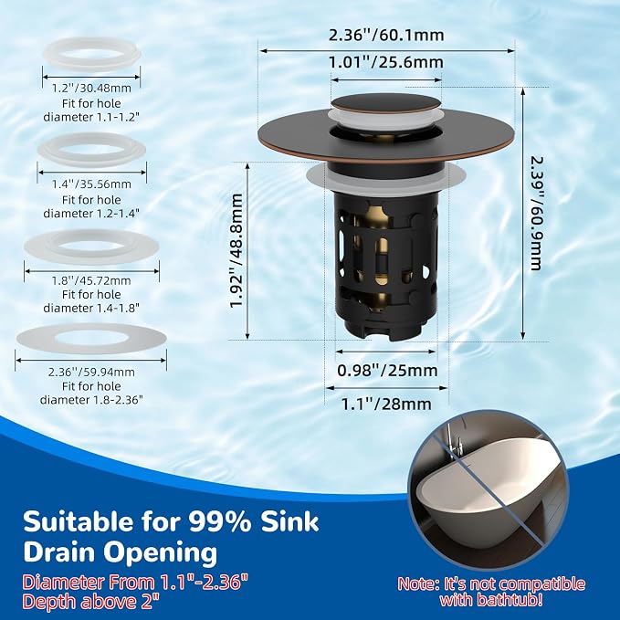 Hibbent 3 PCS Upgraded 3 in 1 Bathroom Sink Drain Strainer, Pop Up Stopper | - Image 7