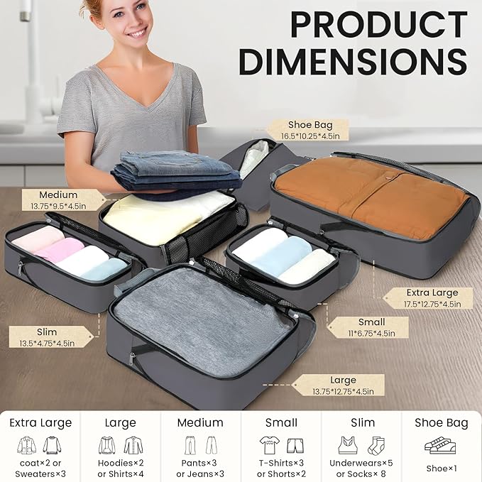 BAGAIL 4 Set/6 Set/8 Set Compression Packing Cubes Travel Accessories - Image 2