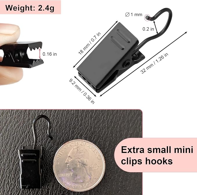 Coideal Small Curtain Clips Hooks, 100 Pack Black Metal Patio Awning Light - Image 6