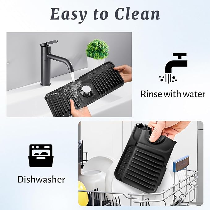 PoYang 14.6 Inch Faucet Mat for Kitchen Sink Splash Guard, Snap Button Holds It - Image 9