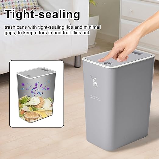 XPIY Trash Can with Lid, 2 Pack 4 Gallons/15 Liters Garbage Can with Press Top, Small Trash Can Dog Proof, Plastic Trash Bin, Waste Basket for Bathroom|Kitchen|Bedroom|Office (2, Grey)