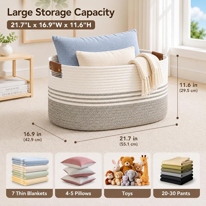 Laundry Hamper with Handles, 72L Rope Laundry Basket - Image 2