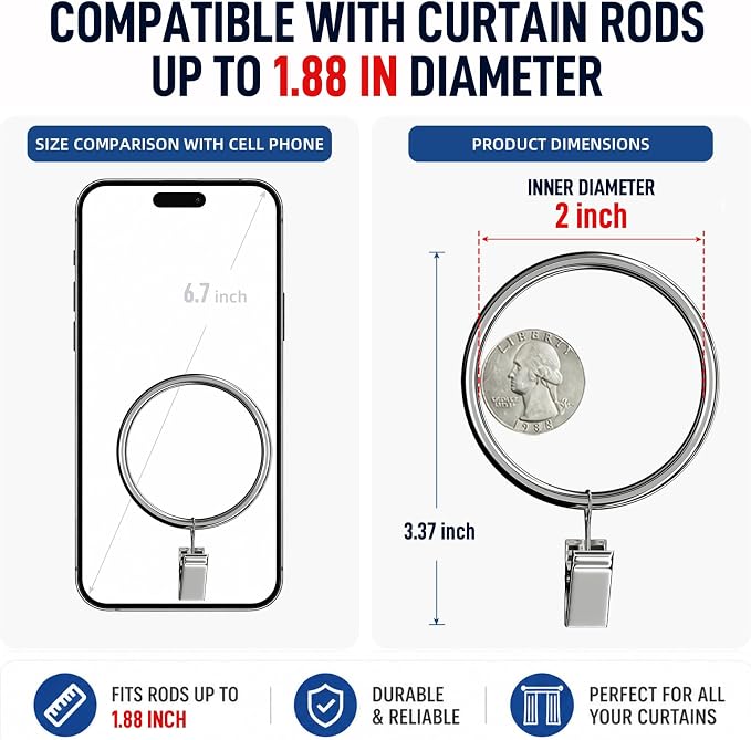 Lansian 44 Pack Curtain Rings - Image 2