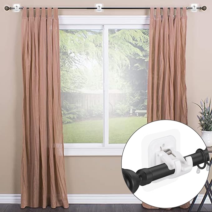 Self Adhesive No Drill Adjustable Curtain Rod Holder Hooks Brackets | Nail Free - Image 4