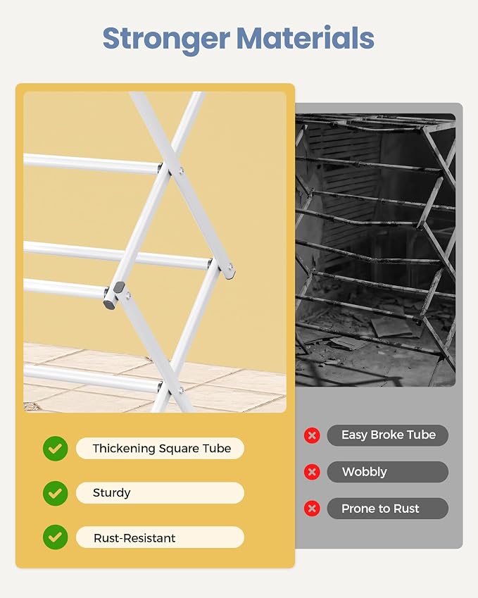 Oversize 3-Tier Clothes Drying Rack, No Install, Non-slip feet, Tool-free Setup - Image 6