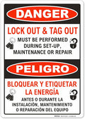 Brimar - 7 x 10" - Bilingual Danger Lock Out & Tag Out Sign - 3.5 Mil InfiniStick™ Vinyl Label - Clear Text And Symbol - Easy Installation