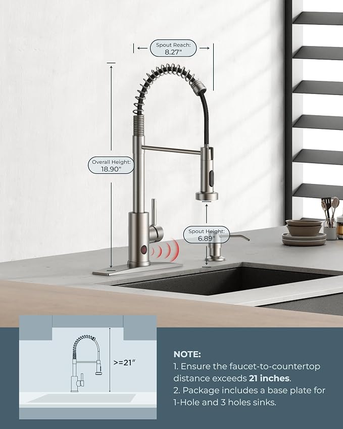 FORIOUS Touchless Kitchen Faucet, Hands-Free, Single Handle, Brushed Nickel | - Image 7