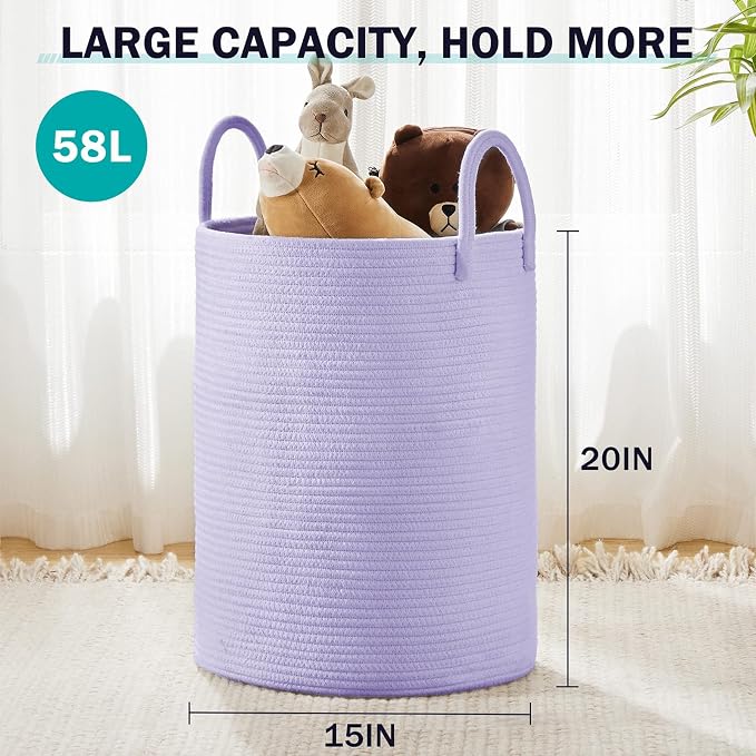 YOUDENOVA Cotton Rope Laundry Hamper Basket, 58L Blanket Basket - Image 3