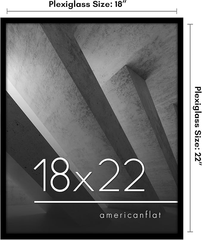 Americanflat 18x22 Picture Frame with Polished Plexiglass - Streamline Collection - Thin Border Picture Frame for Wall Display - Hanging Hardware Included - Black